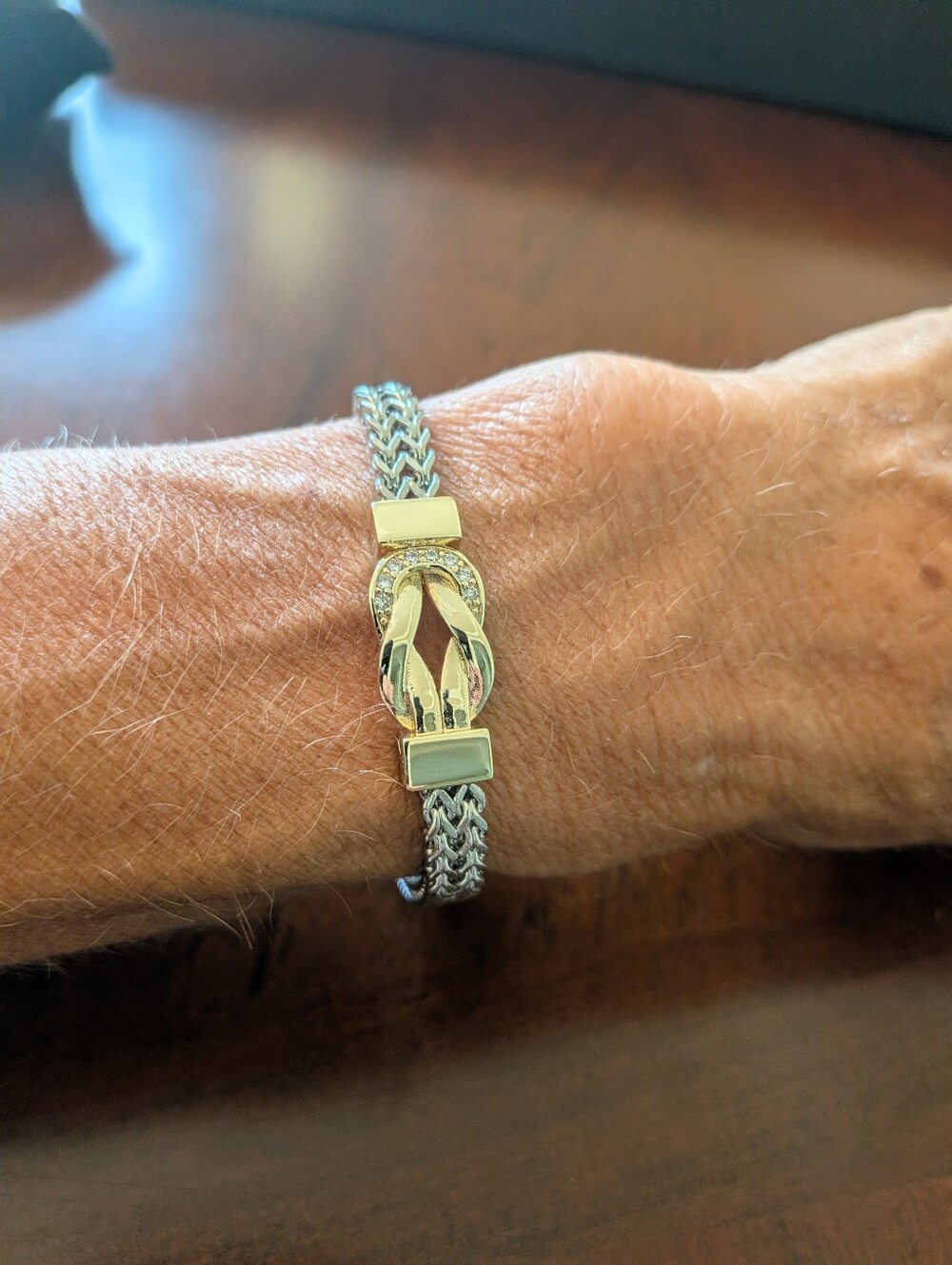 Gold and Silver Two-Tone Braided Link Bracelet - Picture 8 of 9